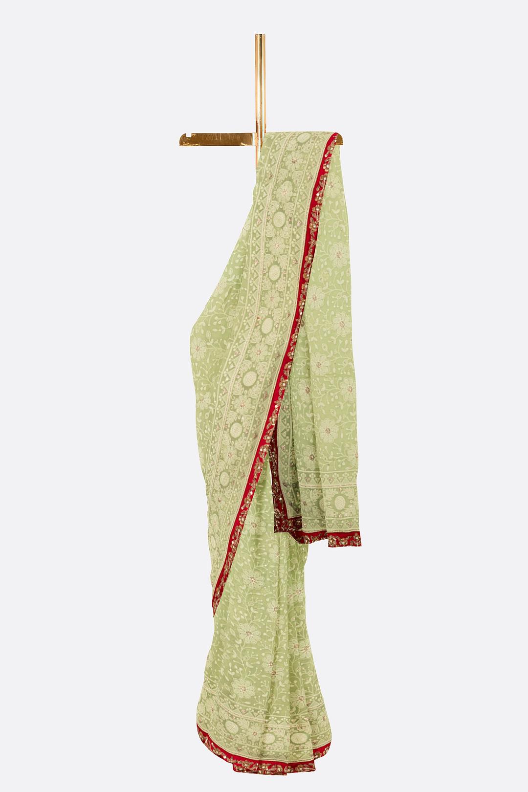 Light Green Embroidered Georgette Saree F01091