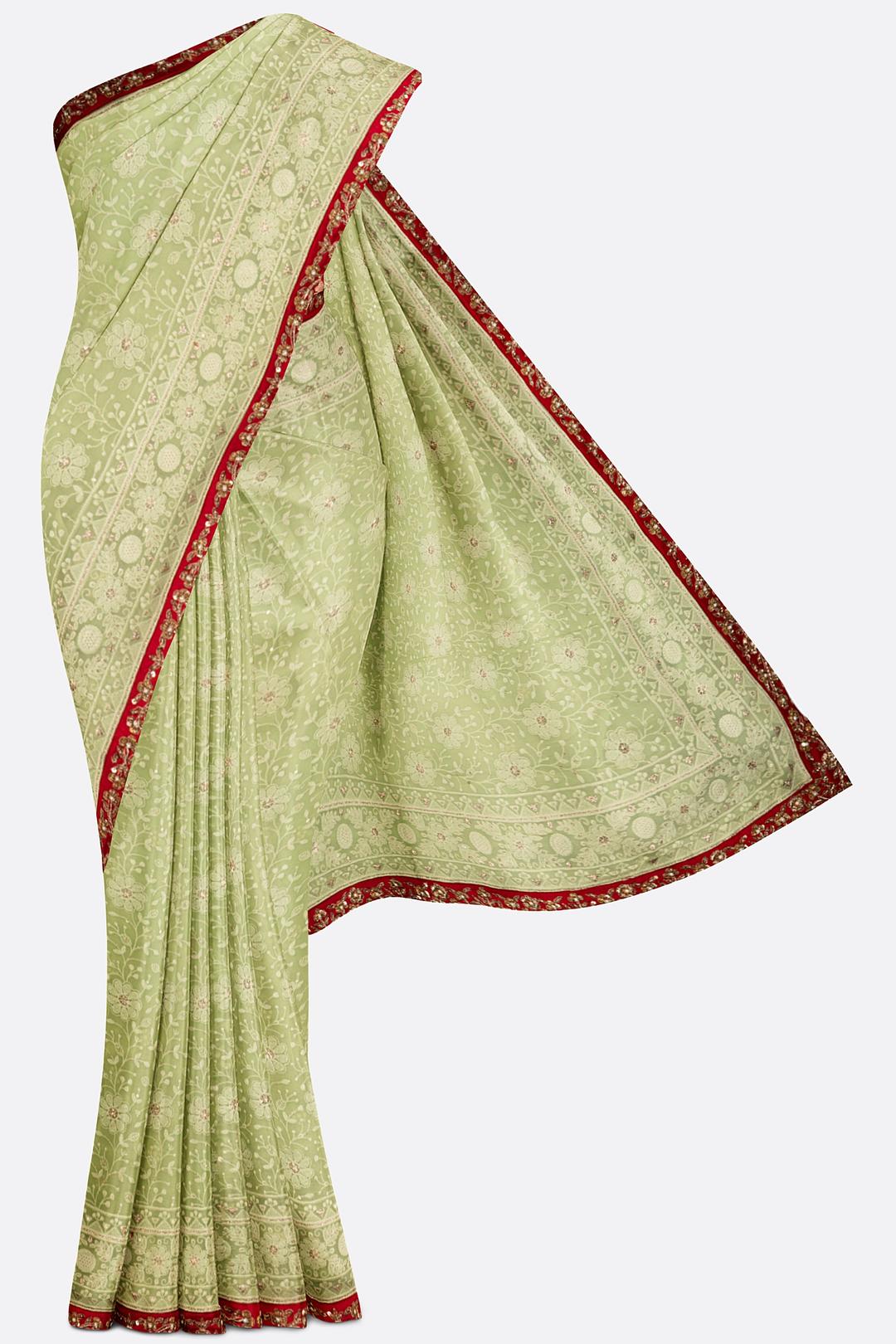 Light Green Embroidered Georgette Saree F01091