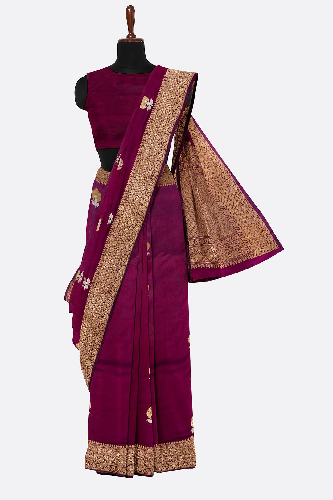 Magenta Woven Banaras Saree F00209