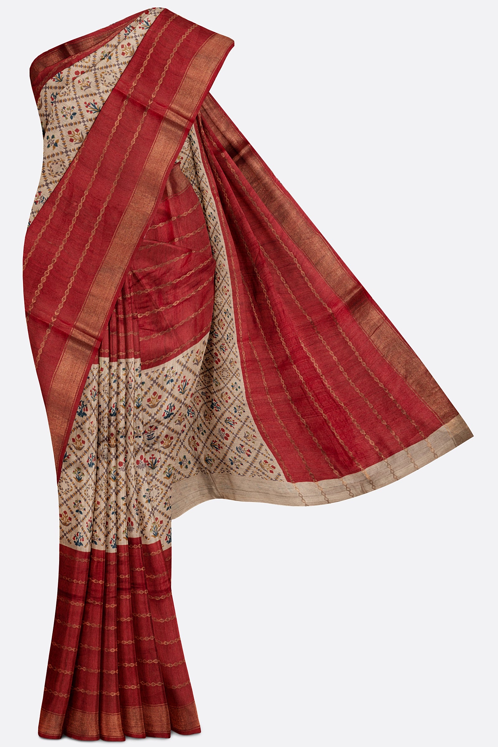 Maroon Printed Tussar Saree F01135