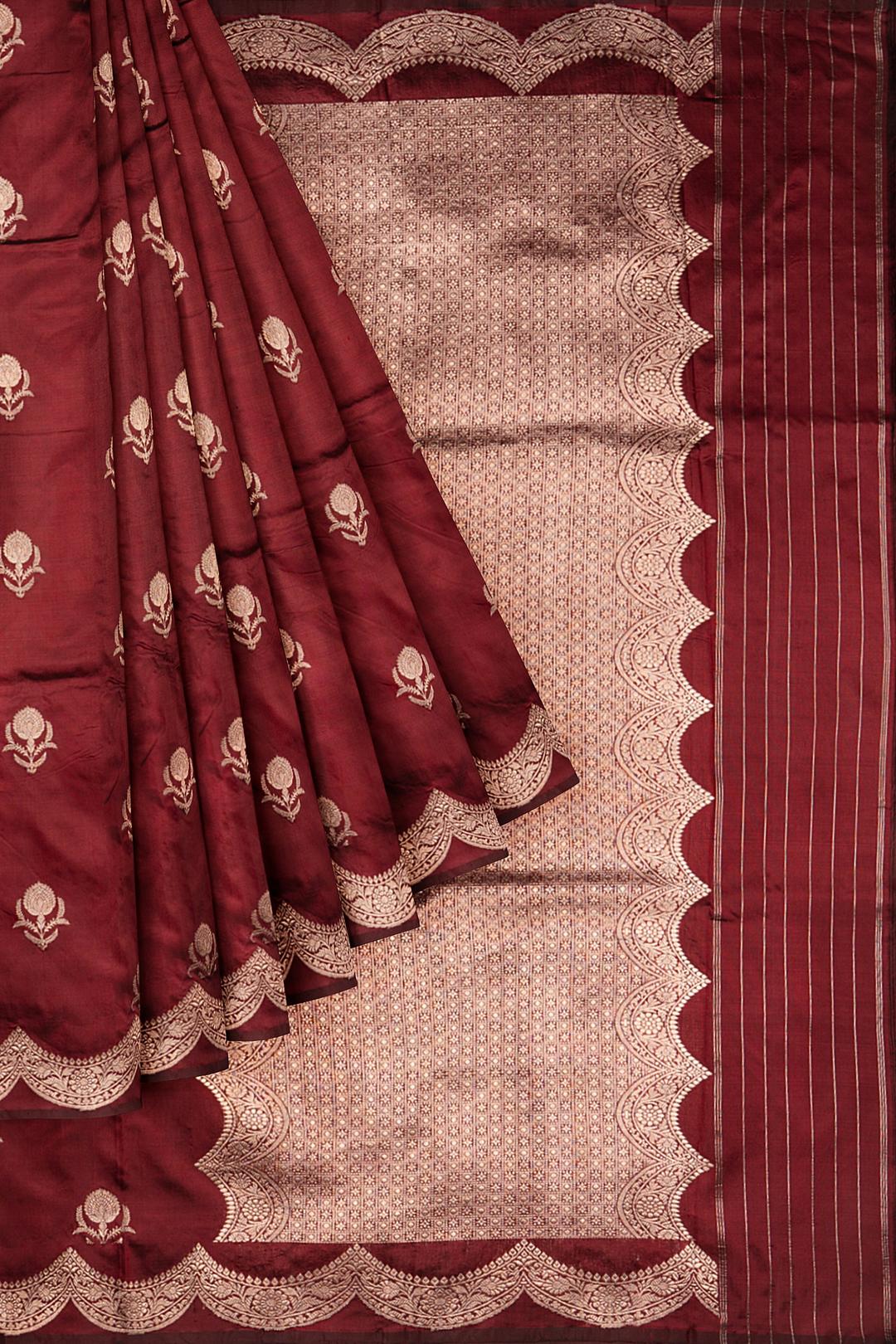 Maroon Woven Banaras Saree F00443