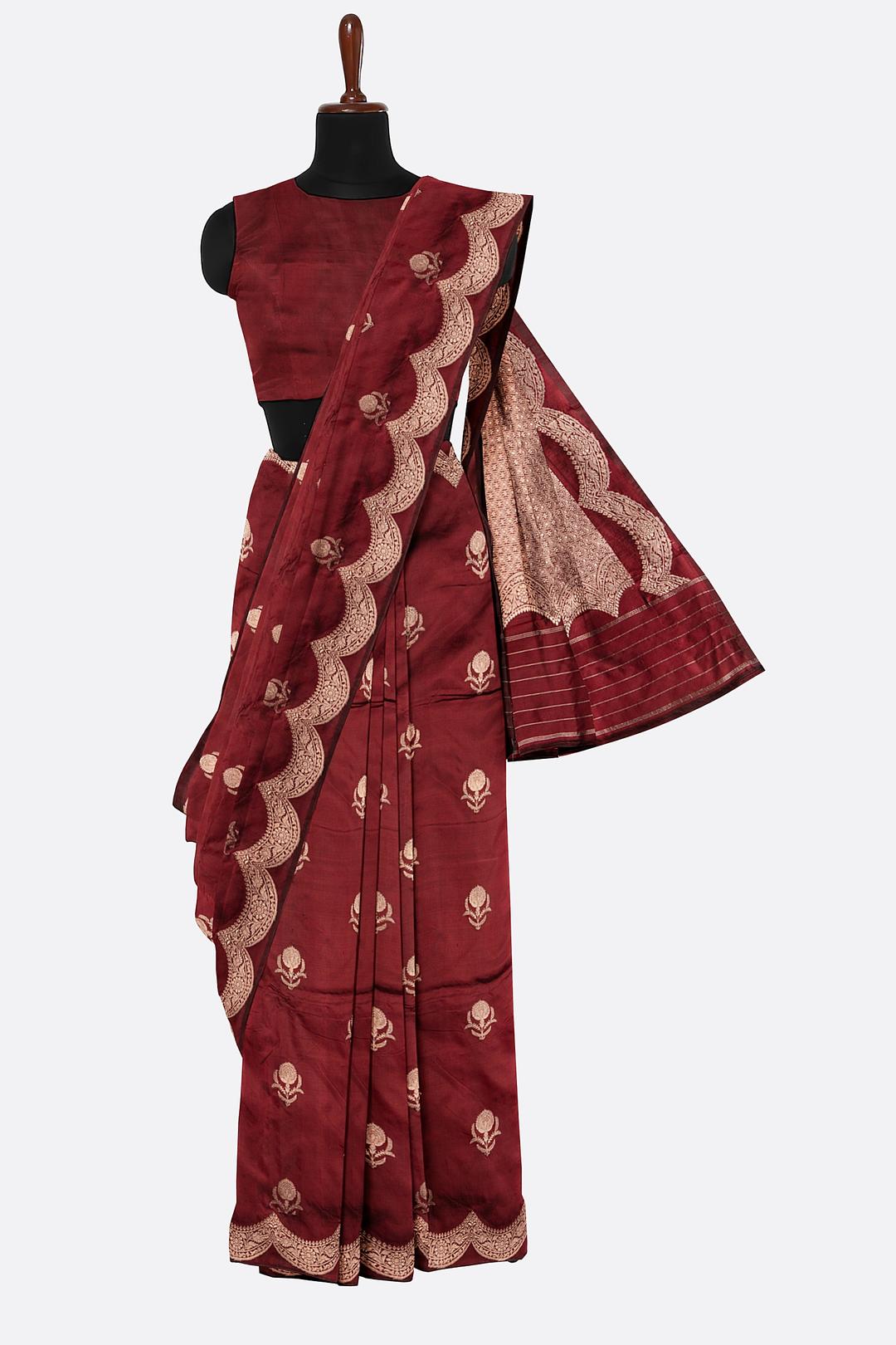 Maroon Woven Banaras Saree F00443