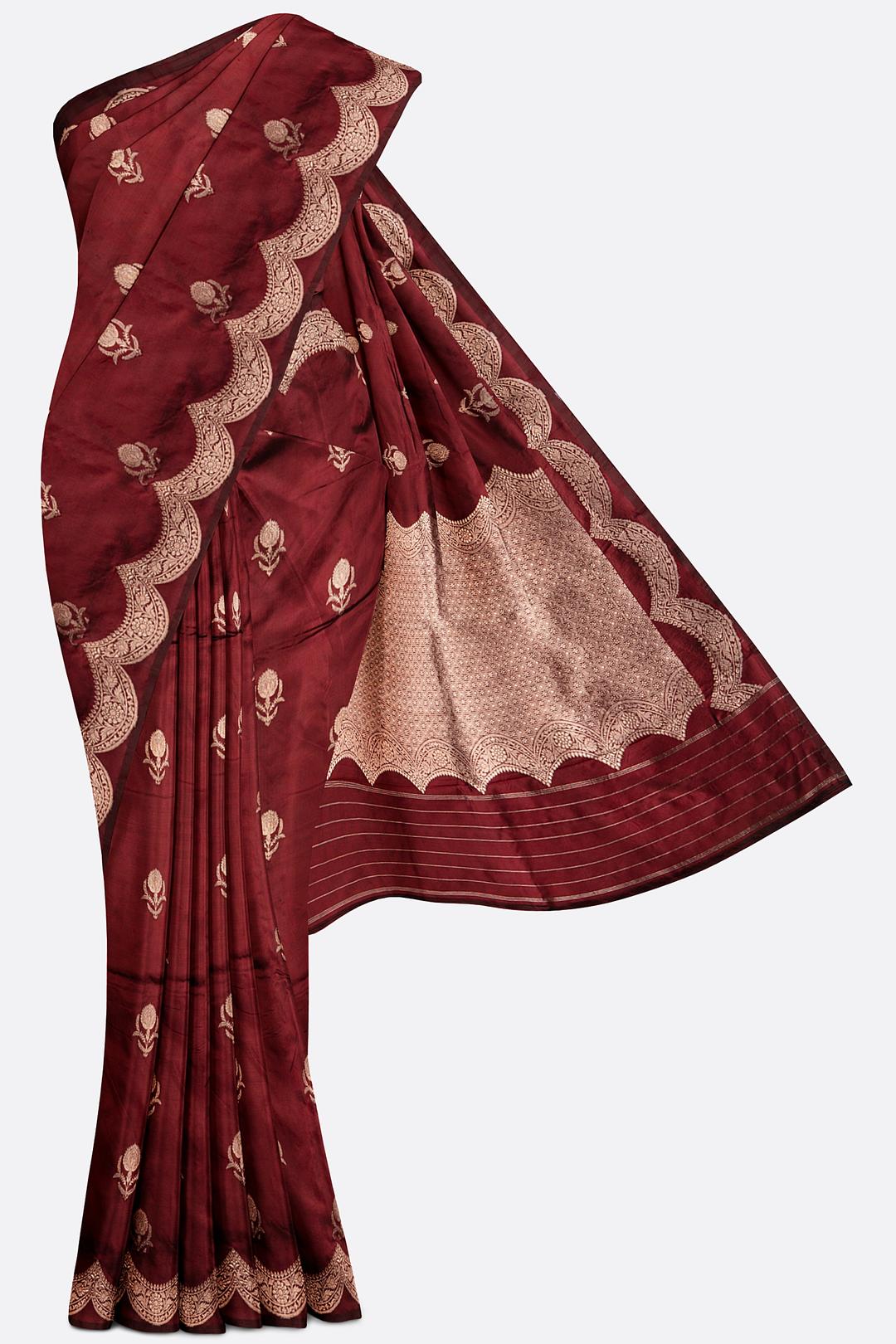 Maroon Woven Banaras Saree F00443