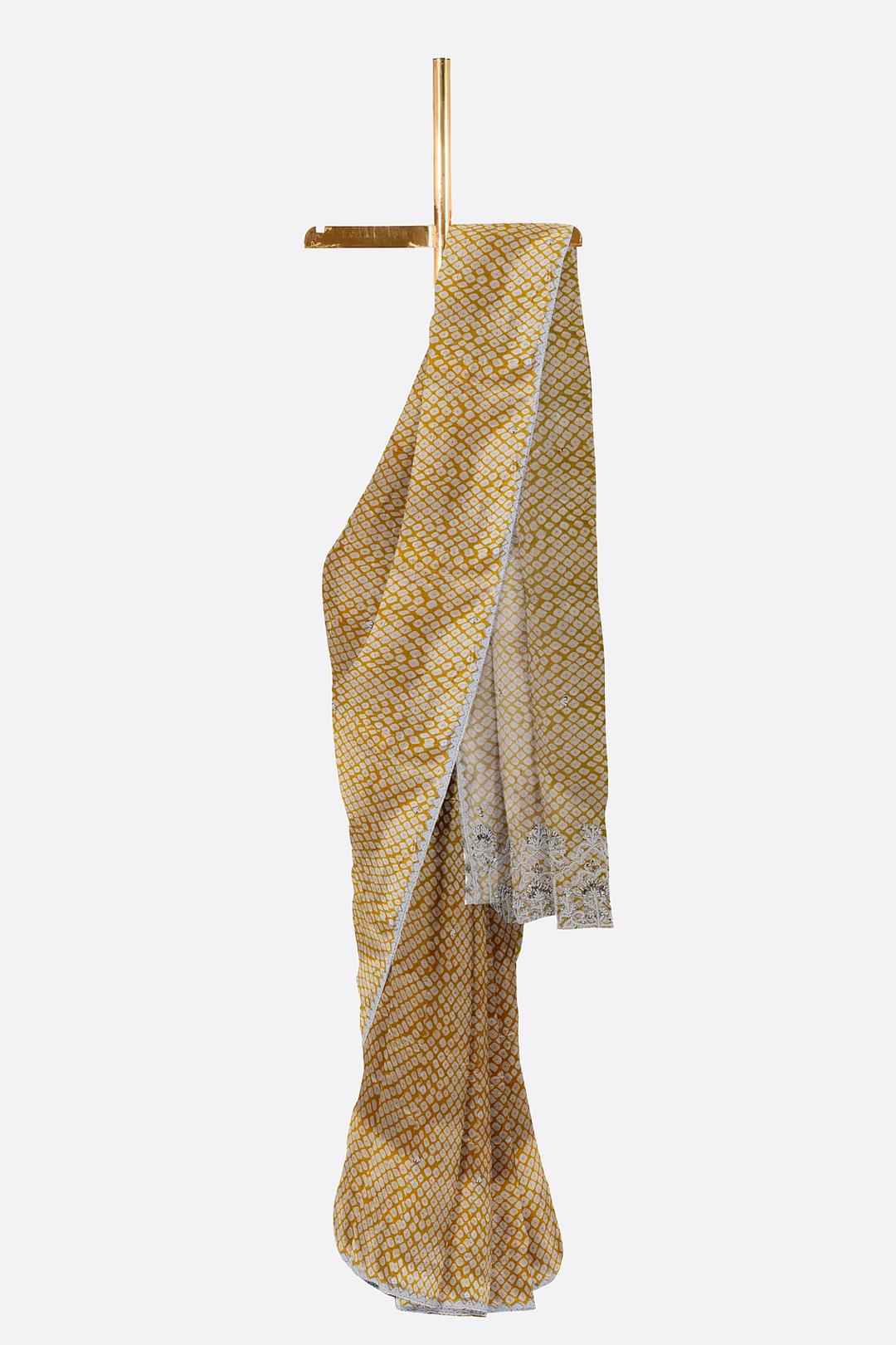 Mustard Yellow Printed Georgette Saree F00785