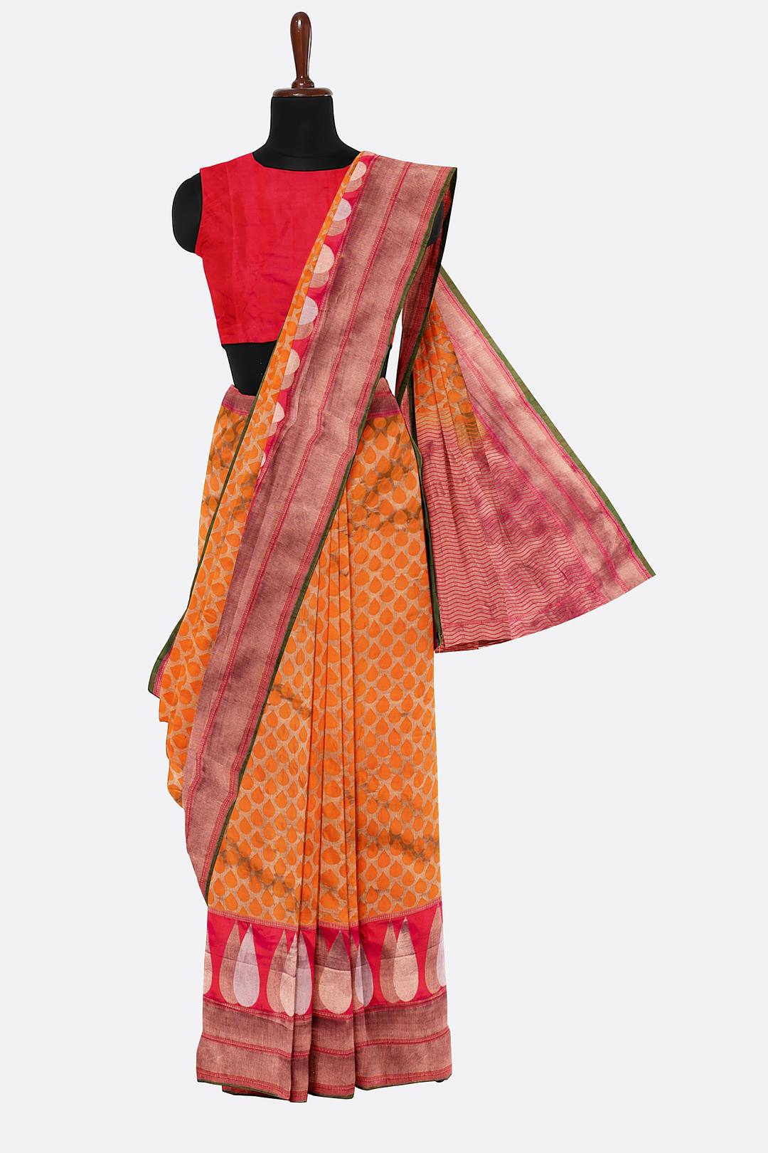 Orange Woven Banaras Saree HB004