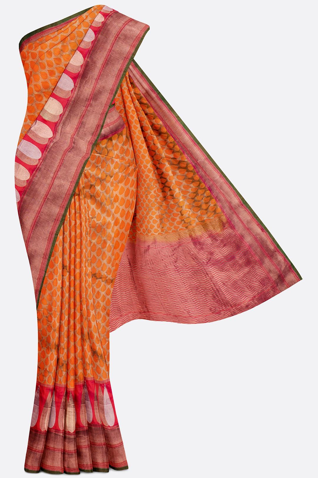 Orange Woven Banaras Saree HB004