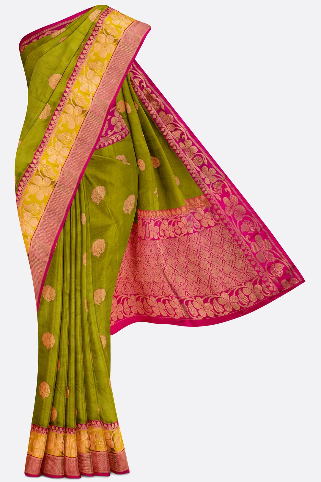 Parrot Green Woven Banaras Saree 900951