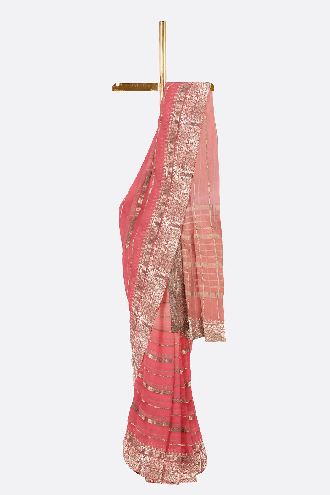 Pink Plain Organza Saree F01106