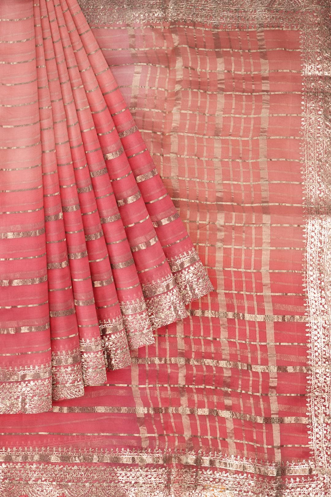 Pink Plain Organza Saree F01106