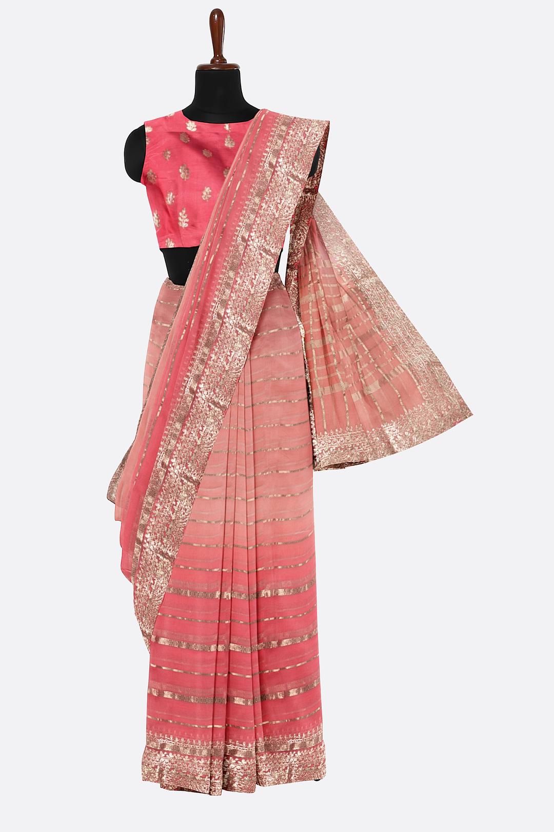 Pink Plain Organza Saree F01106