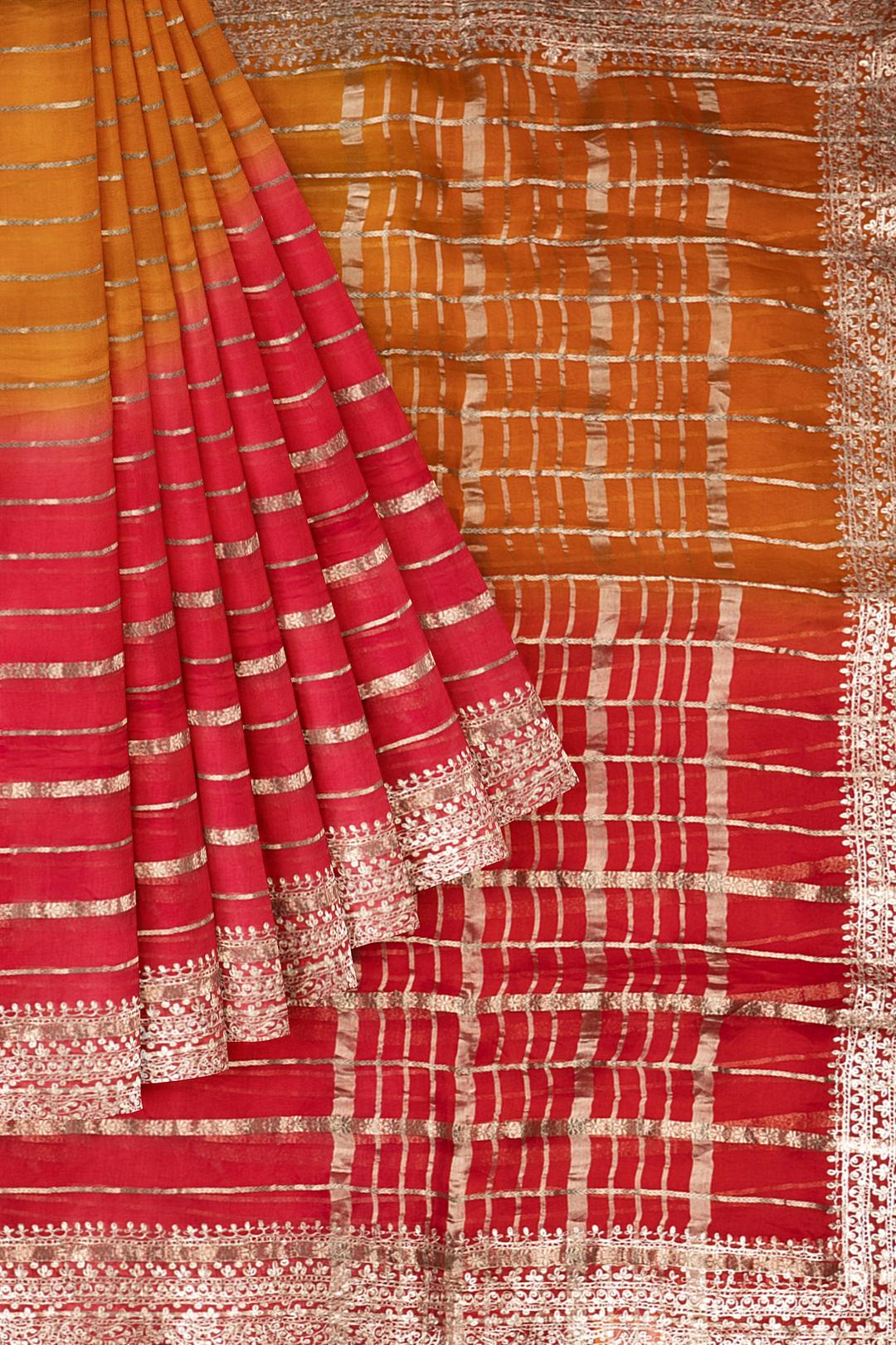 Red And Orange Plain Organza Saree F01106