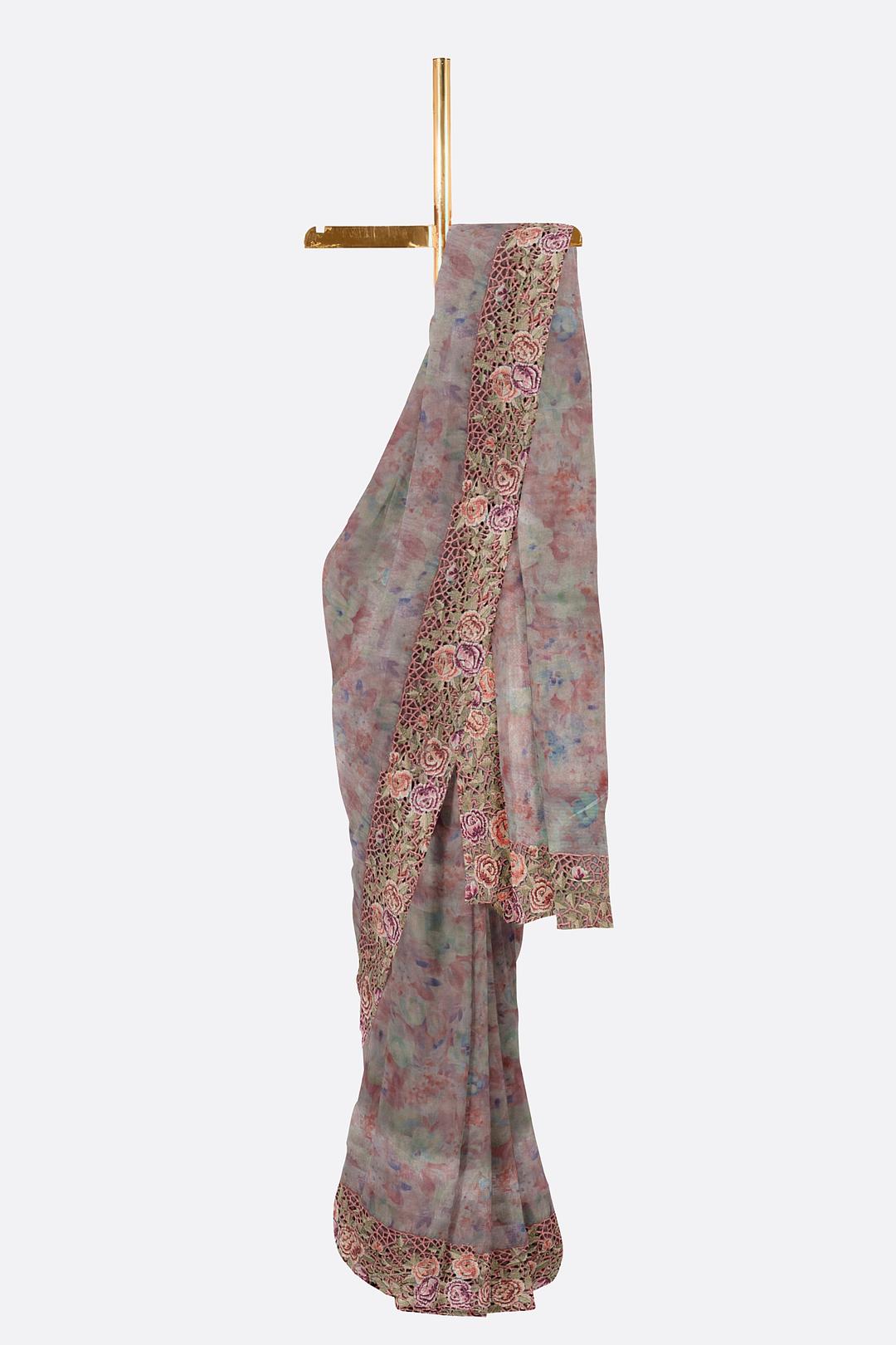 Rose Printed Organza Saree F01008