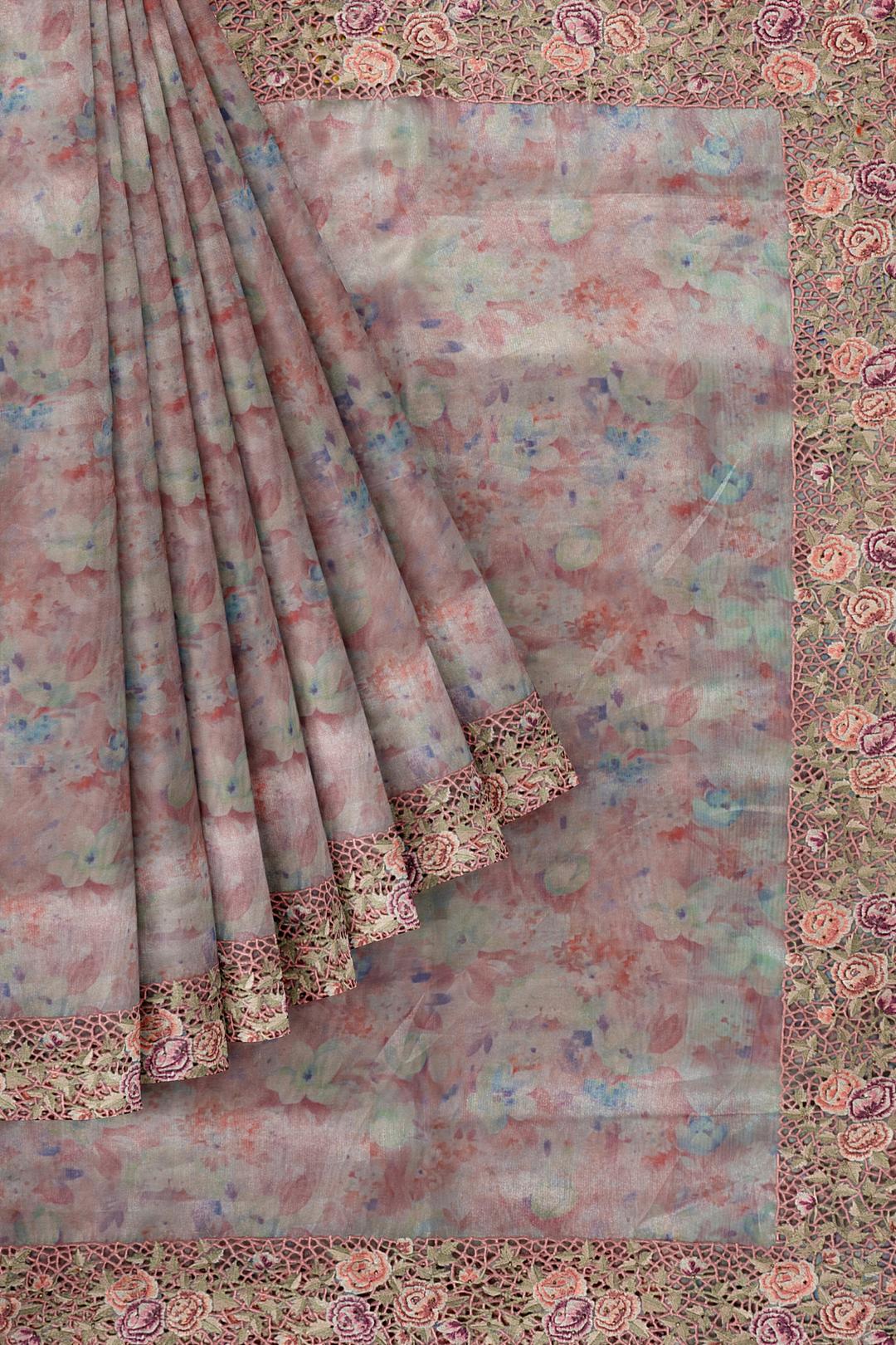 Rose Printed Organza Saree F01008