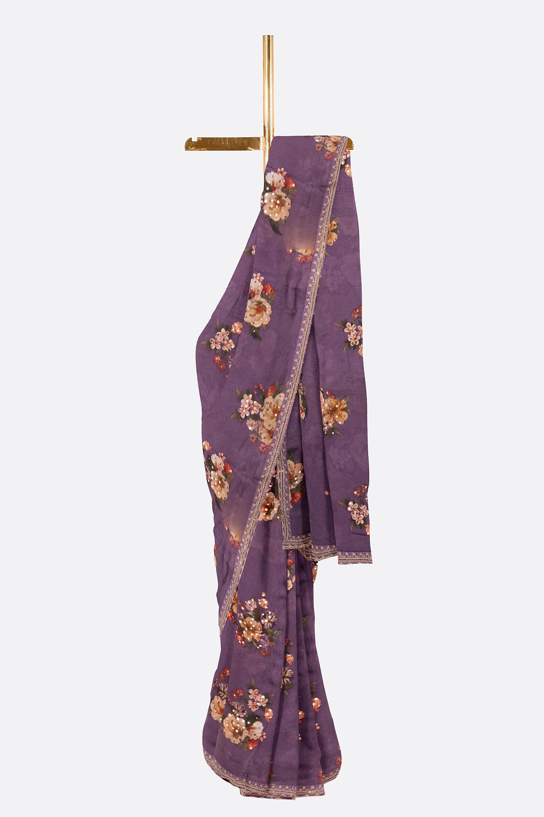 Violet Printed Georgette Saree DS0946