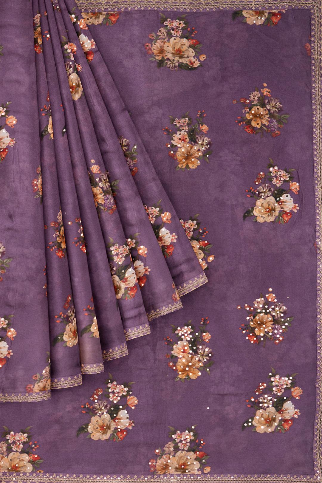 Violet Printed Georgette Saree DS0946