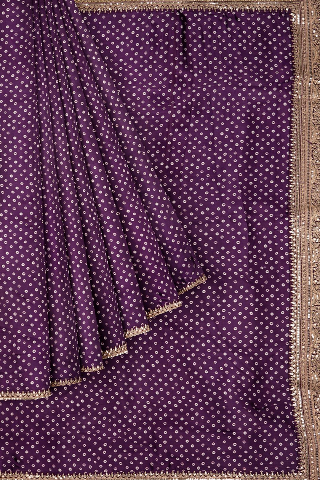 Violet Printed Satin Saree F01118