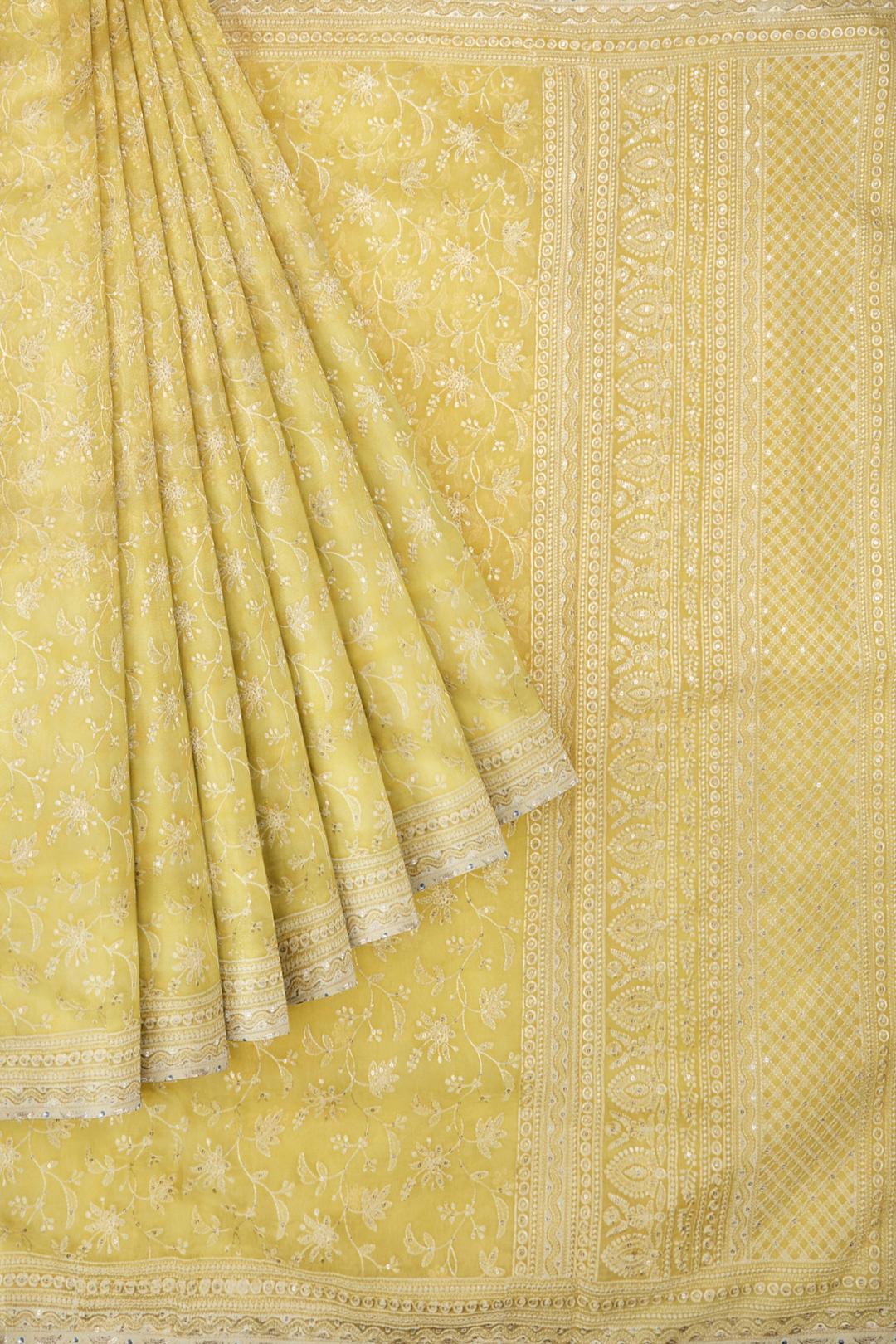 Yellow Embroidered Georgette Saree DS0949