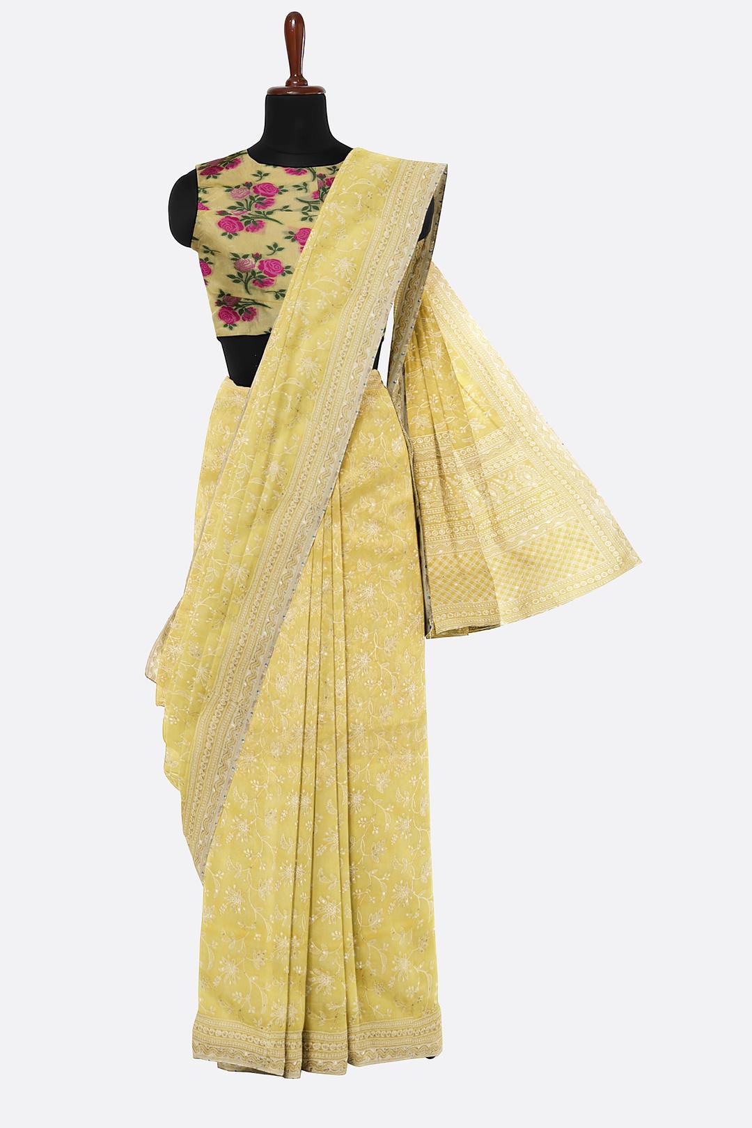 Yellow Embroidered Georgette Saree DS0949