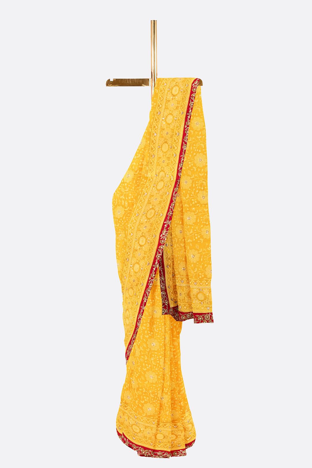 Yellow Embroidered Georgette Saree F01091