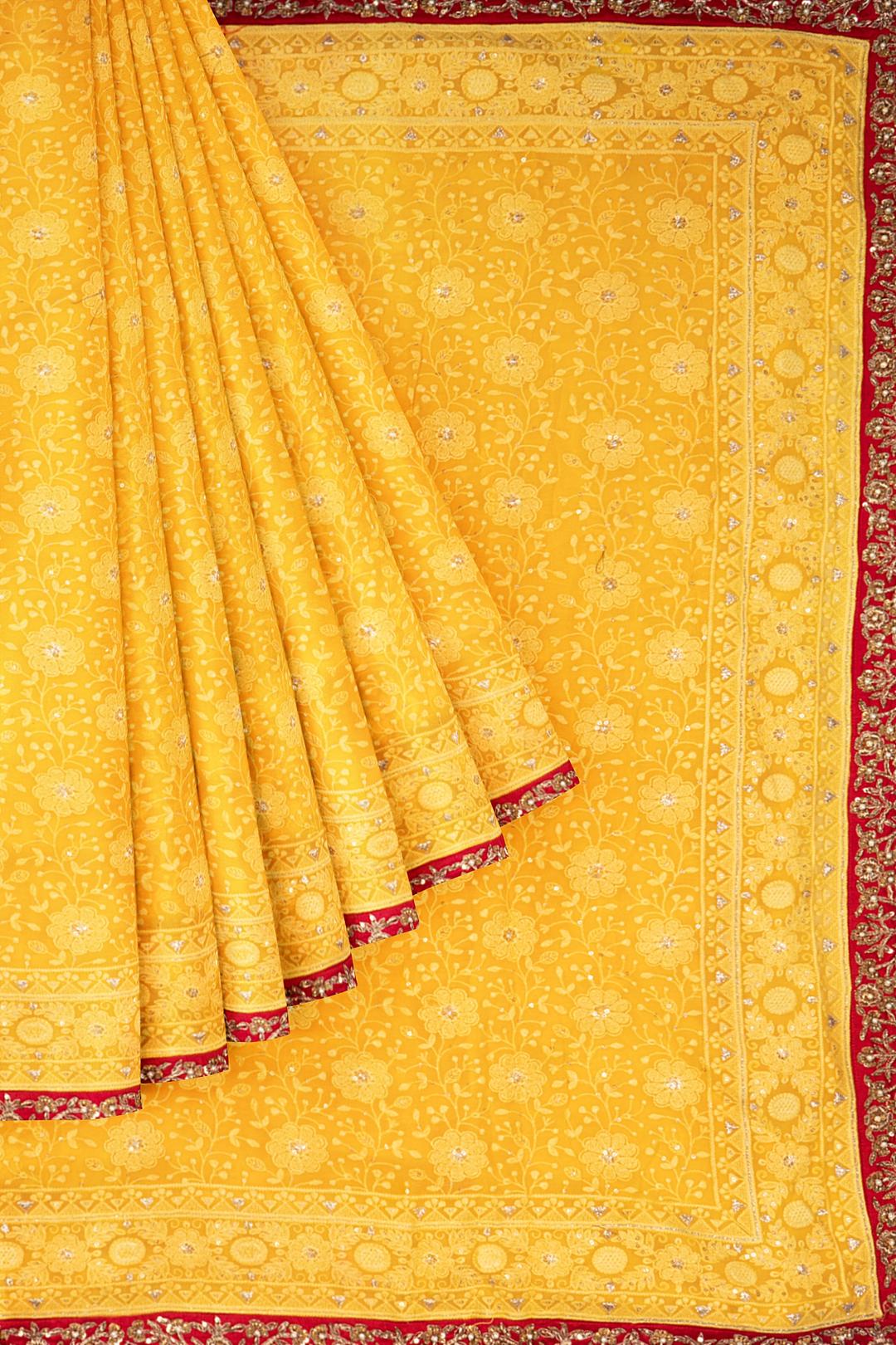 Yellow Embroidered Georgette Saree F01091