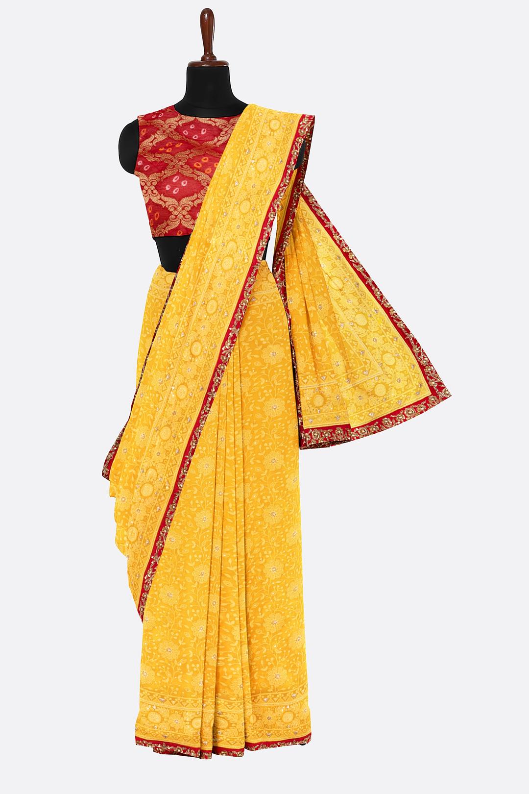 Yellow Embroidered Georgette Saree F01091