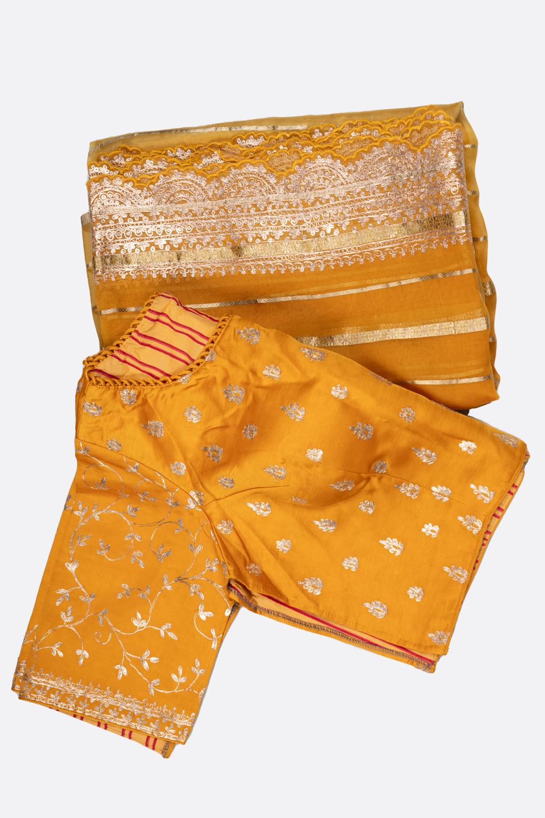 Yellow Plain Organza Saree F01106