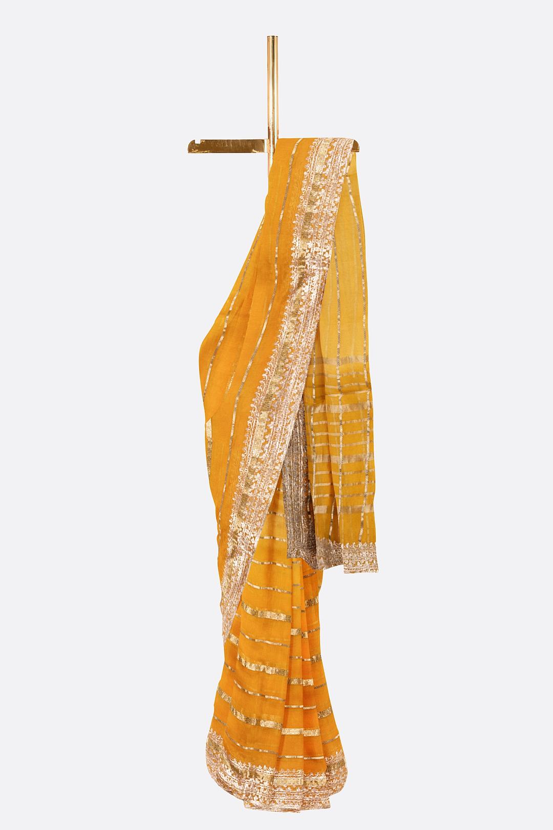 Yellow Plain Organza Saree F01106