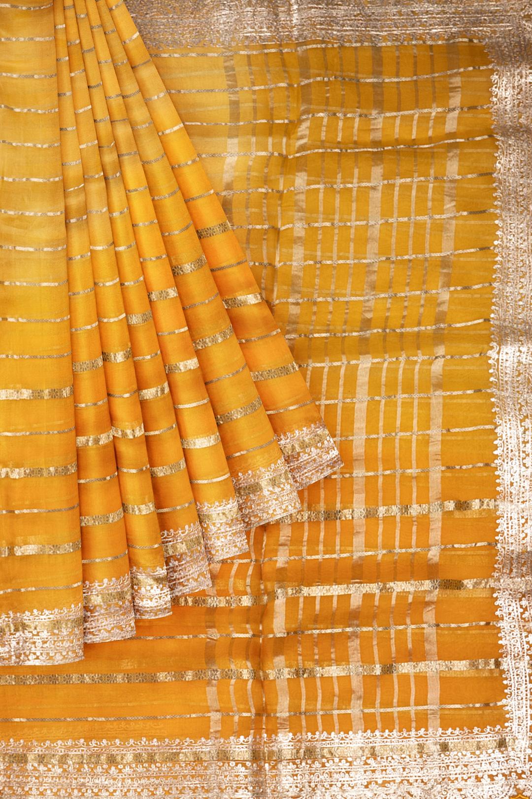 Yellow Plain Organza Saree F01106