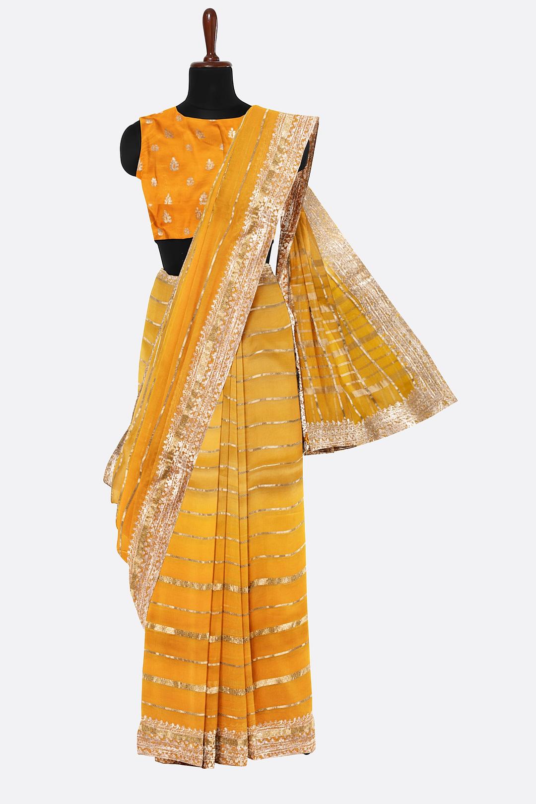 Yellow Plain Organza Saree F01106