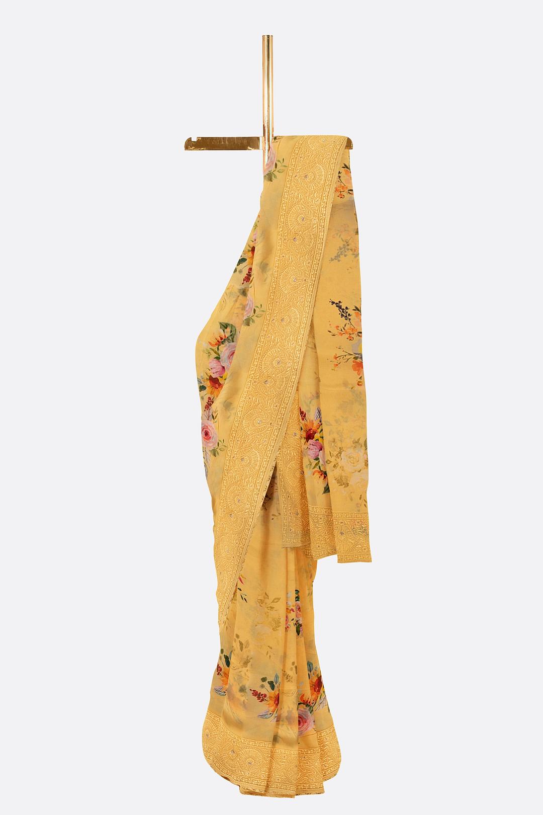 Yellow Printed Georgette Saree ES1252