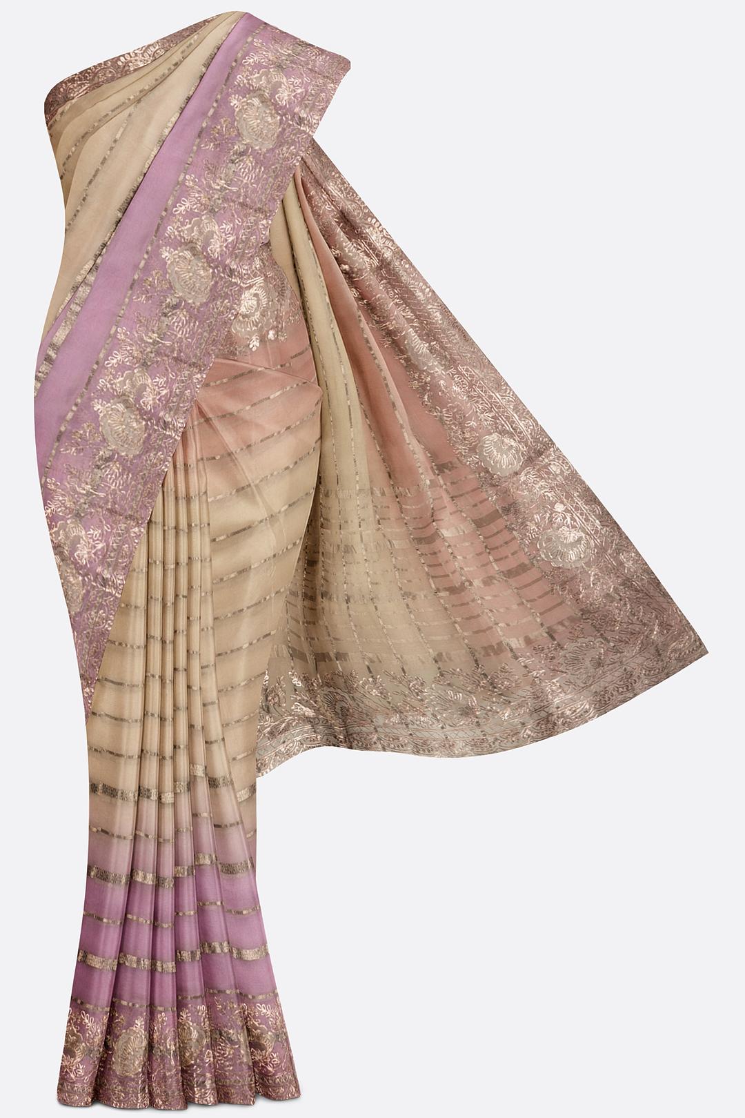 Yellow And Lavender Plain Organza Saree F01105