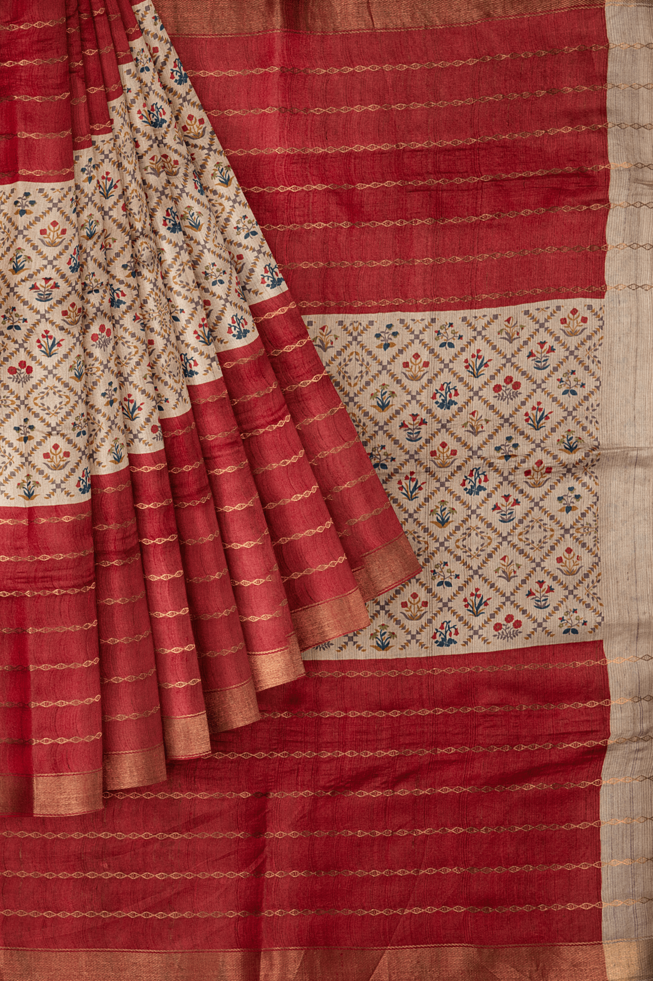 Red Tussar Saree